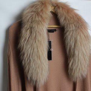 *SOLD* NWT Alice + Olivia Izzy Fur Collar Cascade Cardigan Rose Tan
